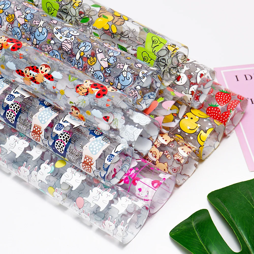 30*120Cm 100%PVC Waterproof Sunflower Printed Faux PVC Transparent Leather For DIY