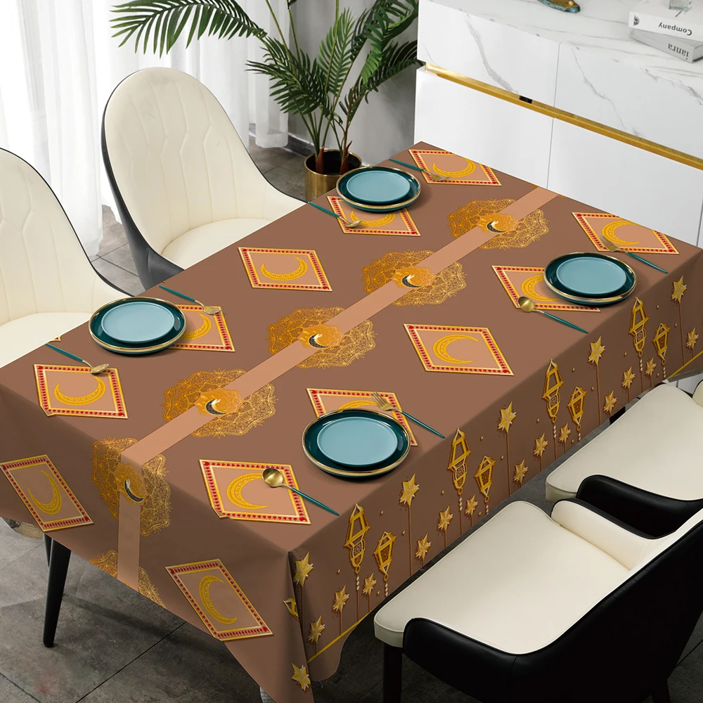 Custom designs pvc printed ramadan table cloth for home hotel wedding party
