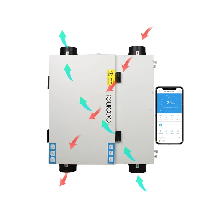 110V DC power supply air to air counter flow energy saving recuperator Erv/Hrv supply and exhaust ventilation system