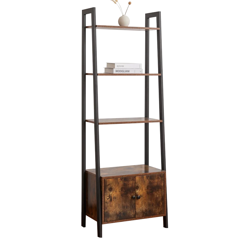 Metal Wooden Bathroom Living Room Home Brackets Storage Heavy Duty Display Book Wall Corner 4 Layer Bookcase Rack Shelf