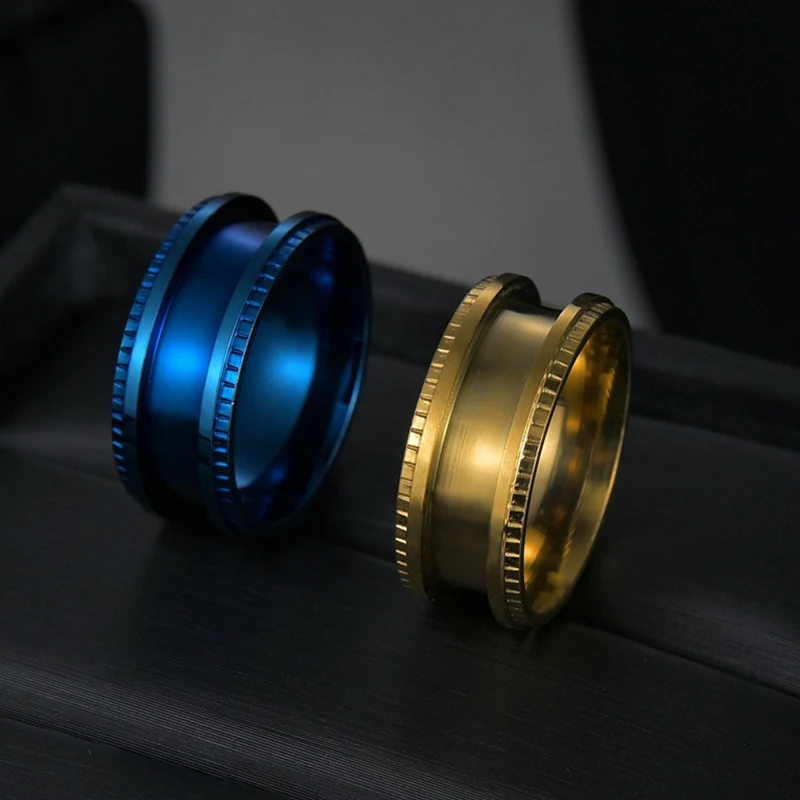 Hot Sale European 316L Titanium Steel Grooved Inlay Ring Multi Colors Core Blank Ring For Men Women