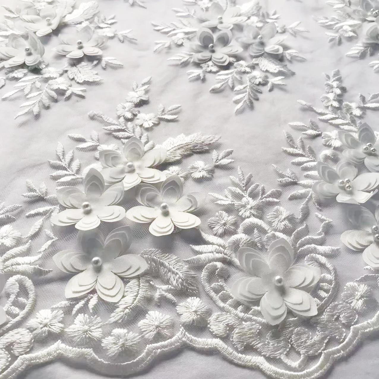 With Stones for Women Dress 2022 Luxury 3D Embroidery Flower Lace Fabric Lace Fabric Garment Bridal Dress Tulle 100% Polyester