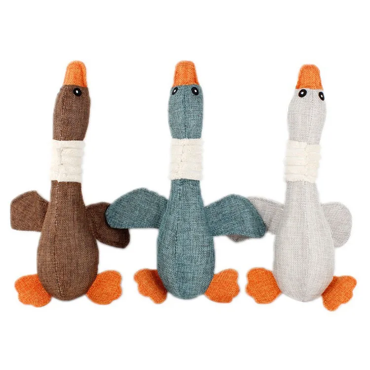 Animal Wild Goose Shape Pet Squeaky Toy Plush Stuffed Dog Chew Toy Bite Teeth Cleaning Molar Dog Toy