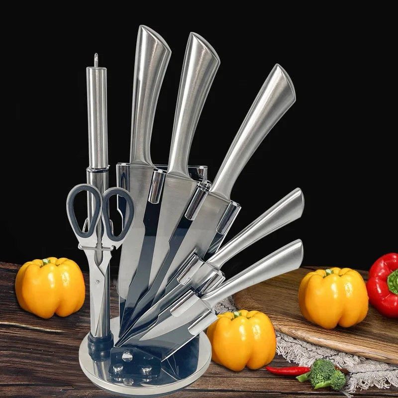 8 Pieces Kitchen Knives Stainless Steel Acrylic Block Knife Set With Hollow Handle
