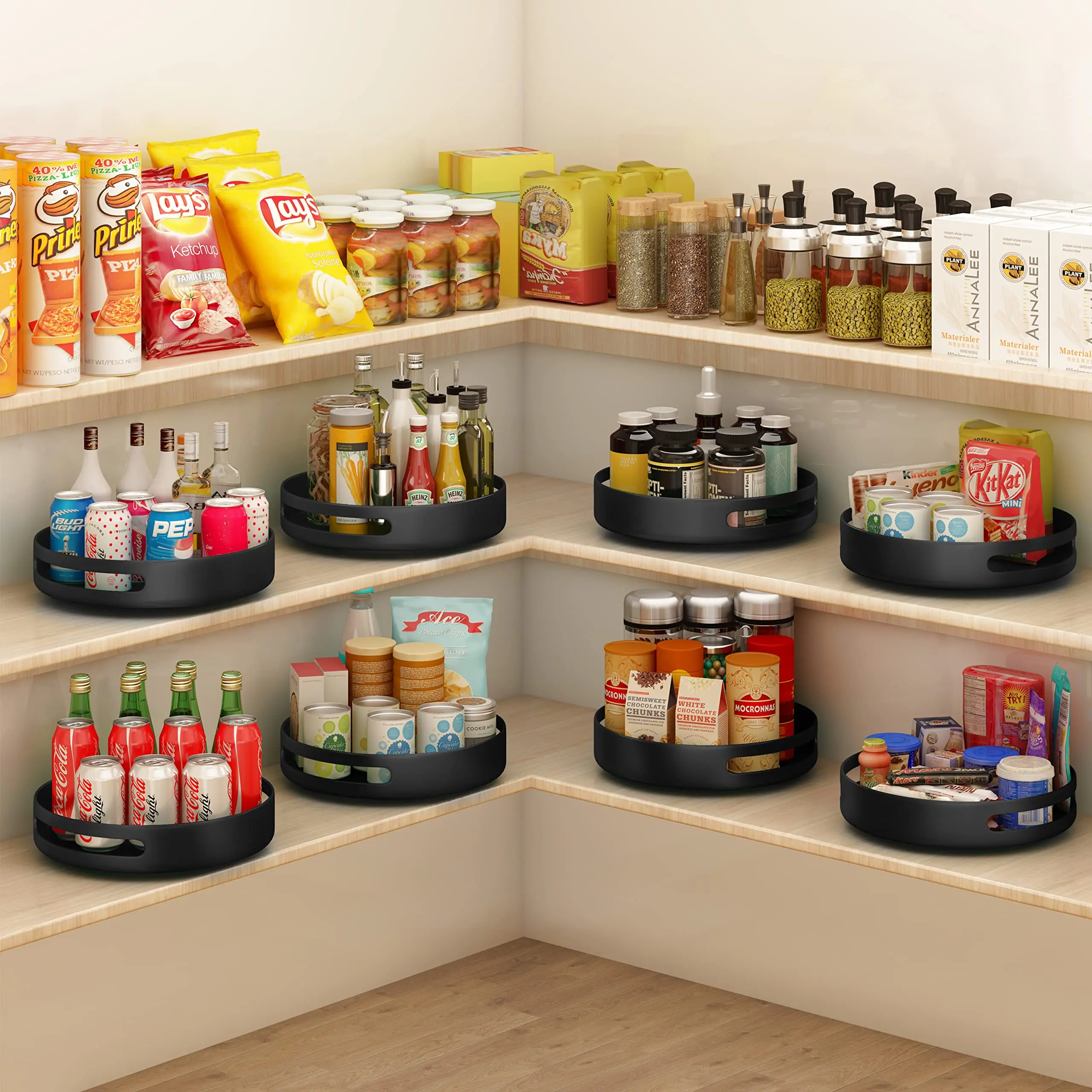 carbon steel Creative Multi-function Space Saving Kitchen Storage Spice Rack Turntable Cabinet Organizer