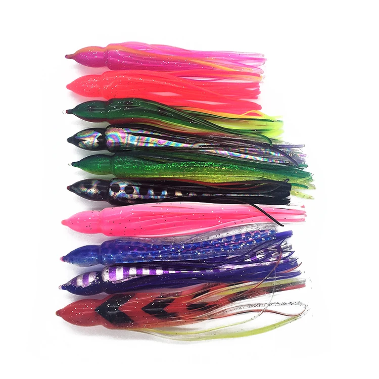 5.5inch unrigged saltwater rubber squid skirts octopus soft artificial trolling fishing lures