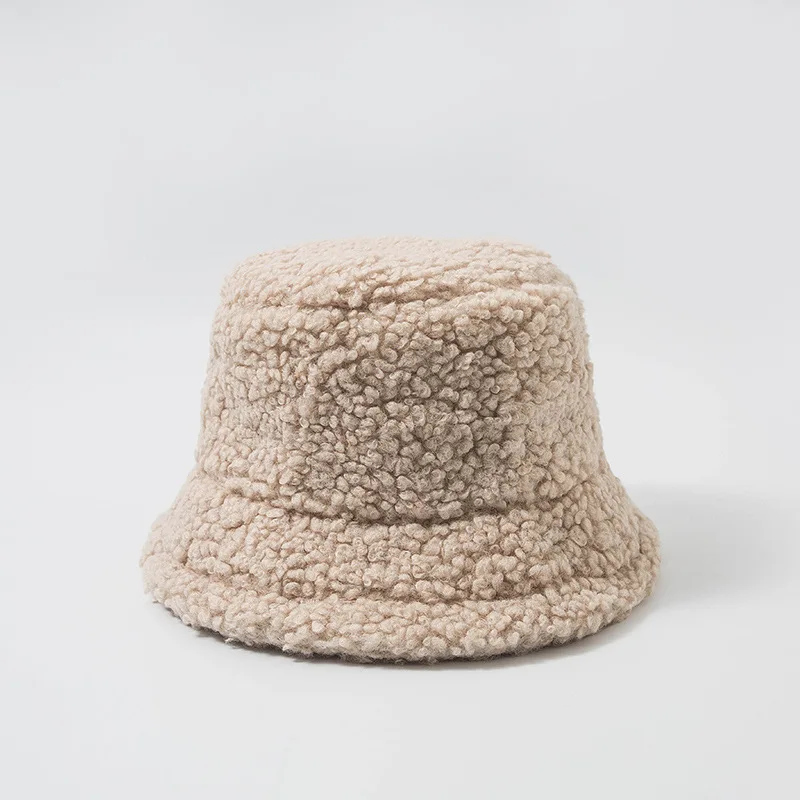 Wholesale Artificial Lambs Wool Women Casual Winter Warmer Bucket Hat Warm Hats Cloche Faux Fur Fisherman Cap for Women