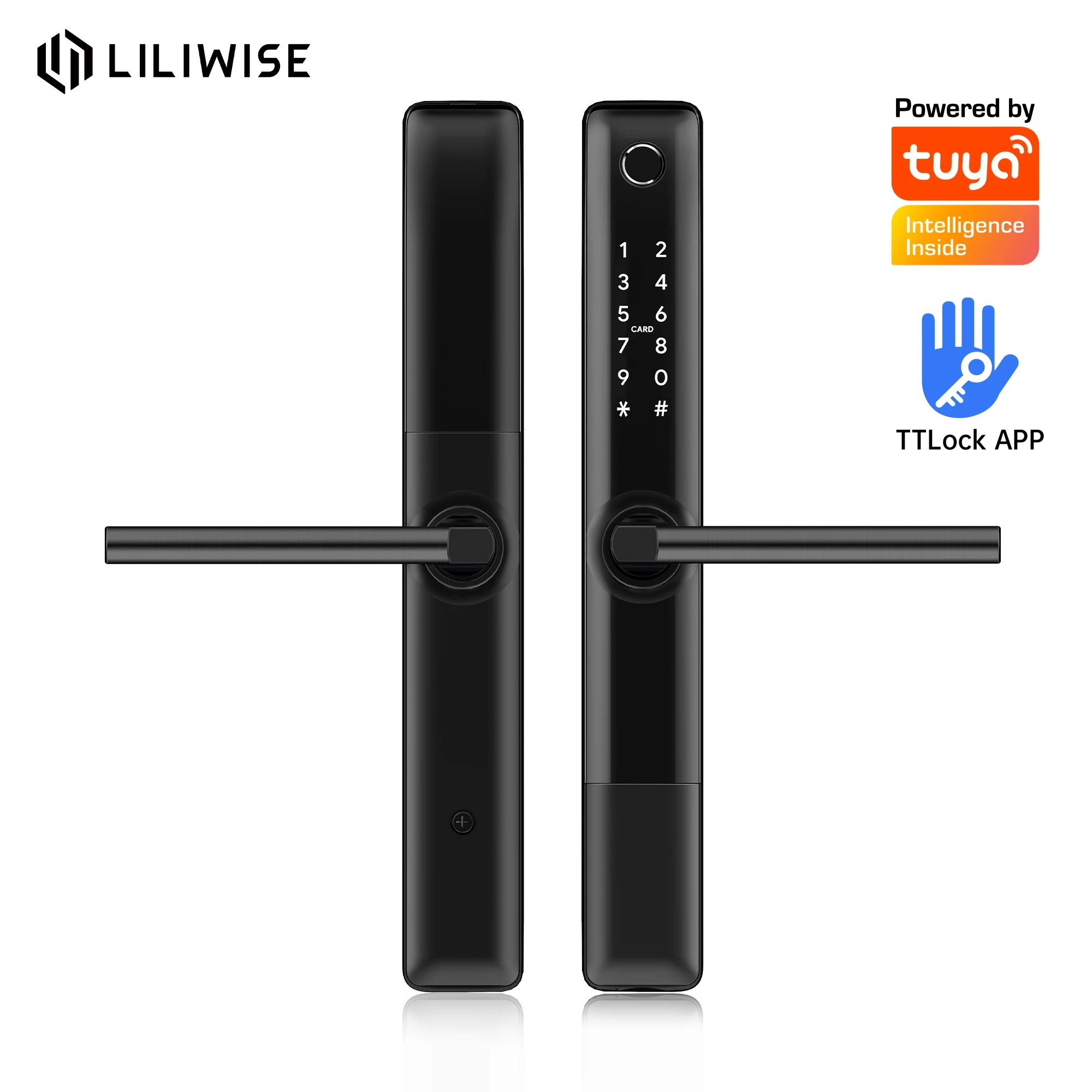 Liliwise Entrance Outdoor TuyaAPP TTLOCK BLE Waterproof Fingerprint Smart Door Lock for Narrow Profile Aluminum Door Wooden Door