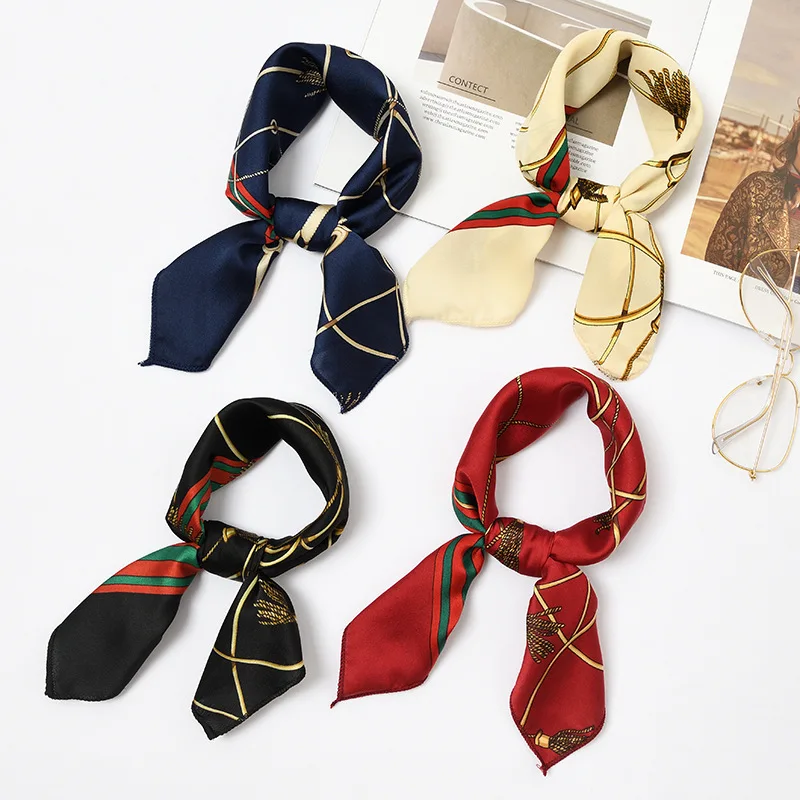 50x50cm Wholesale Print Wrap Foulard Handkerchief Bandana Neck Skinny Tie Scarves Shawls Women Small Square Satin Silk Scarf