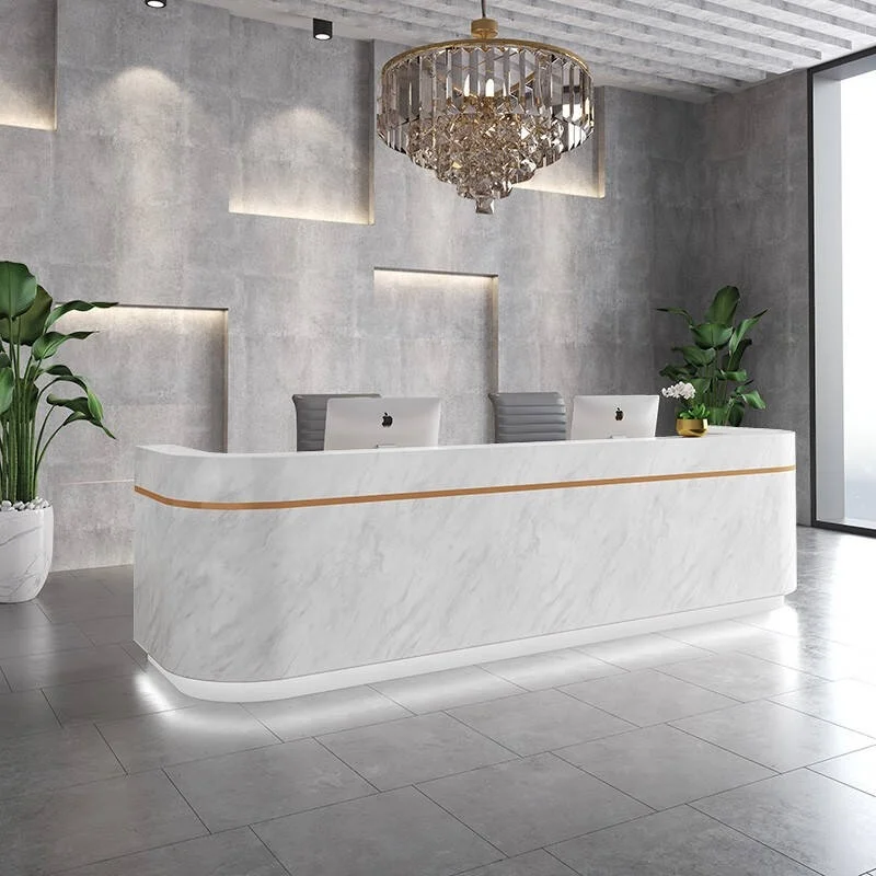 Modern company office reception table design large size wooden white hotel reception desk for salon