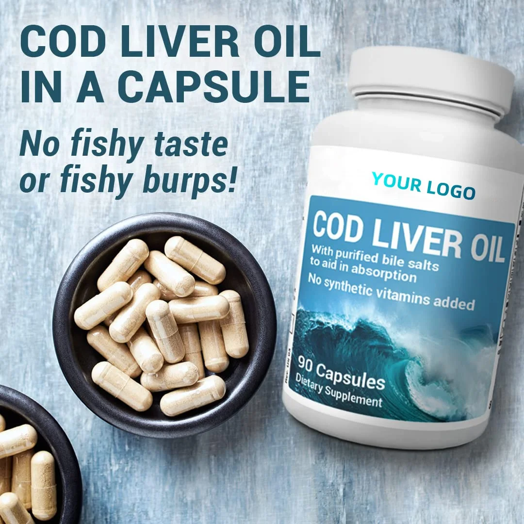 Natural Fish Oils Supplements Cod Liver Oil capsule Vitamins A & D Promoting DHA & EPA