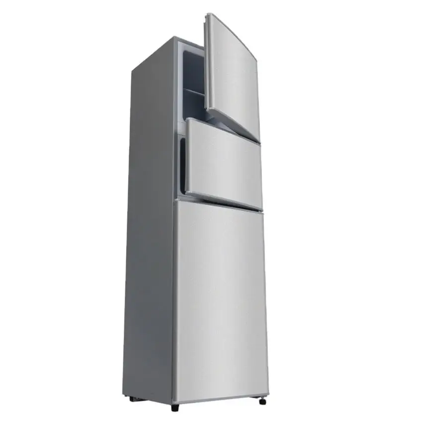 206L Large Capacity Vertical Electric  VCM stainless steel Three 3 Doors combined  Fridge  for Home or Hotel