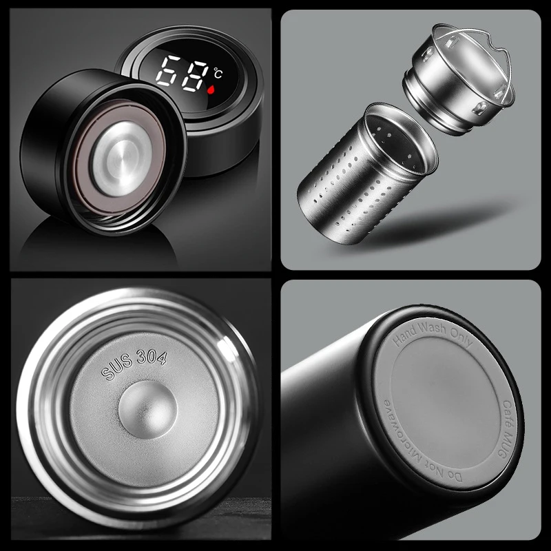 Custom Luxury Double Wall Vacuum Display 500 Ml Smart Water Bottle Led Digital Electric Thermo Thermal Flask With Temperature