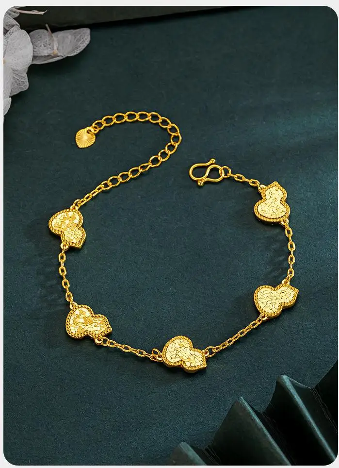 New Fashion Vintage Luxury Bridal Bracelet Necklace Classic Beads Treasure Gourd Charms Fortune Lucky Iceout PVD Gold Bracelet