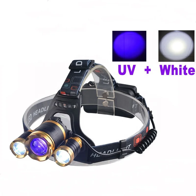 Portable COB LED 4 Modes White and UV Purple light Waterproof Aluminum alloy Adjustable headlamp usb charging