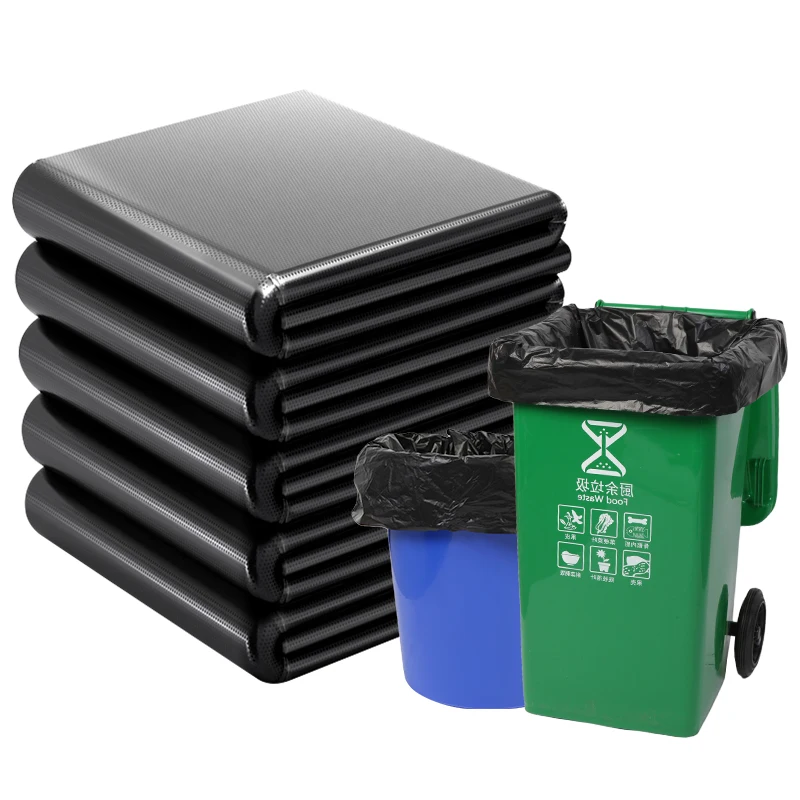 Custom Design 90*100cm Eco-Friendly Large Plastic Garbage Bags 40um Flat Mouth Heavy Duty Bin Liner for Trash & Refuse