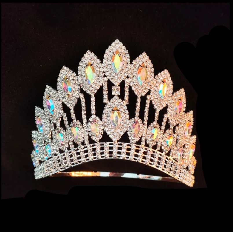 4 Inch AB Stone Tiara Curve Bottom Half Round Adjustable Band Pageant Crown For Queen