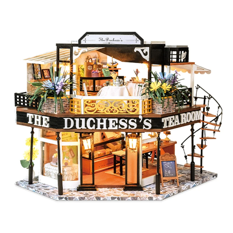 IIECREATE DIY Miniature House The Duchess Tea Room Wooden 3D Factory Toy DIY Miniature House For Gifts
