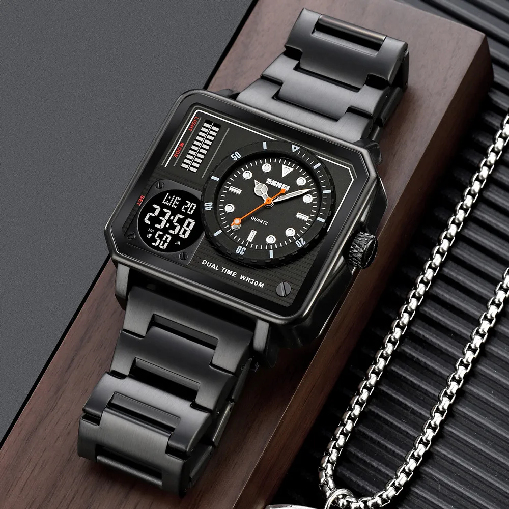 Skmei 2025 Luxury Men Wrist Stainless Steel Watch Waterproof Digital Analog Quartz Watch for Men