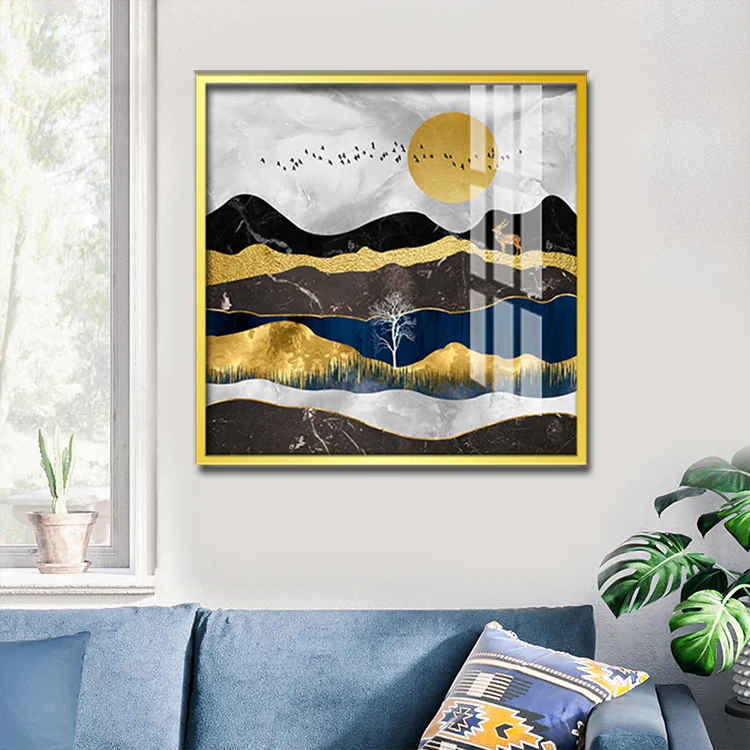 Hot Selling Mountains And The Sun Crystal Porcelain Painting Abstract Painting For Home Decor