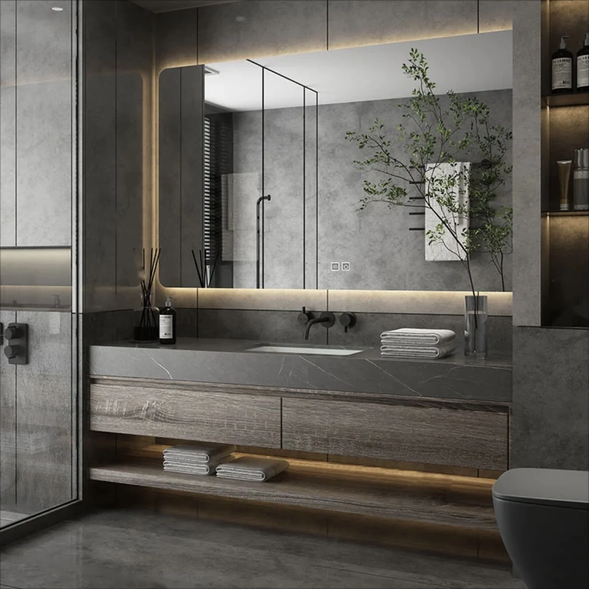modern luxury hotel sanitary ware wall mount sintered stone bathroom vanity with ceramic sink