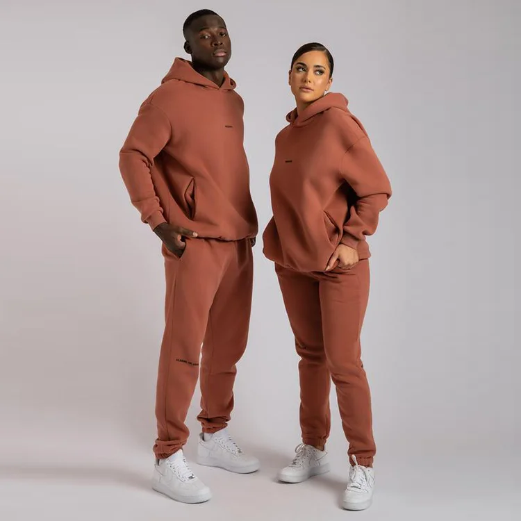 Custom Logo Embroidery Print High Quality Women Men Unisex Hoodie Set 2 Piece Winter Fleece Couple Tracksuits