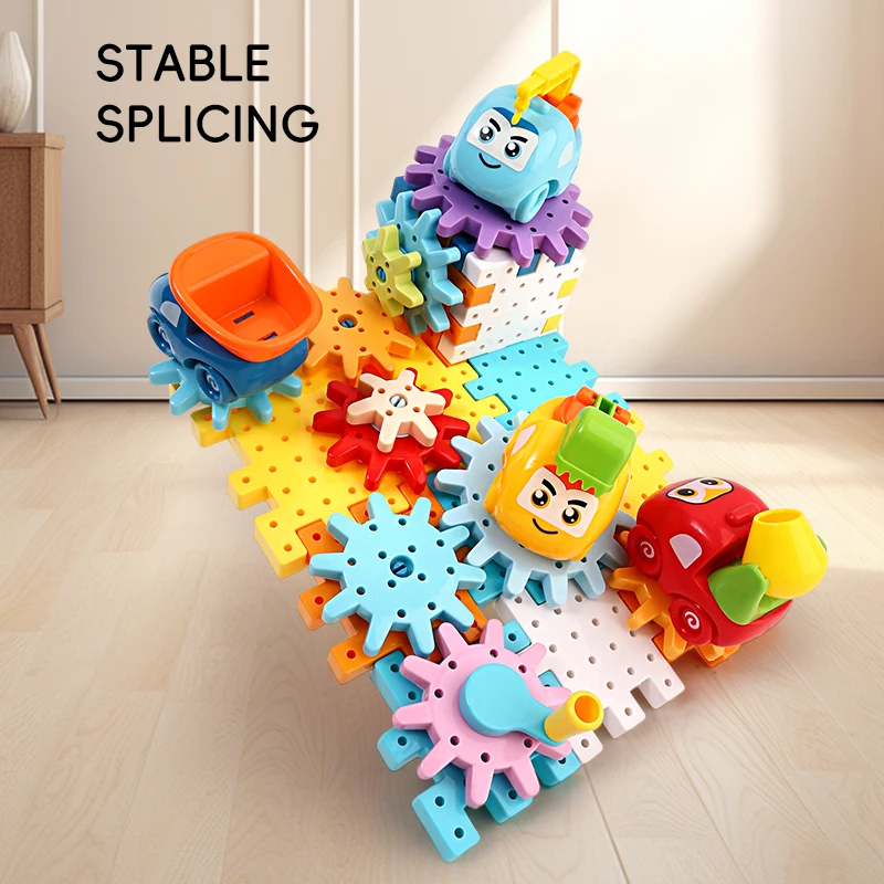 2024 Kids hot selling educational engineering diy gear building block set toy assemble 42PCS cartoon gear building block toys