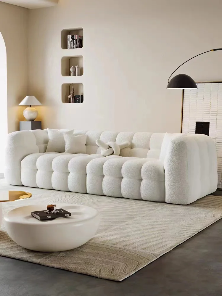 Modern Simplicity Three Seat Cloth Art Sofa Lamb Wool Fabric Sofa Living Room Velvet Furniture