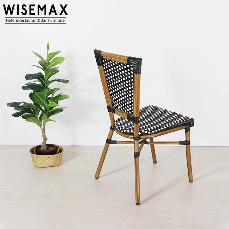 WISEMAX FURNITURE cheap french cafe set bistro chair aluminum frame black PE rattan for balcony