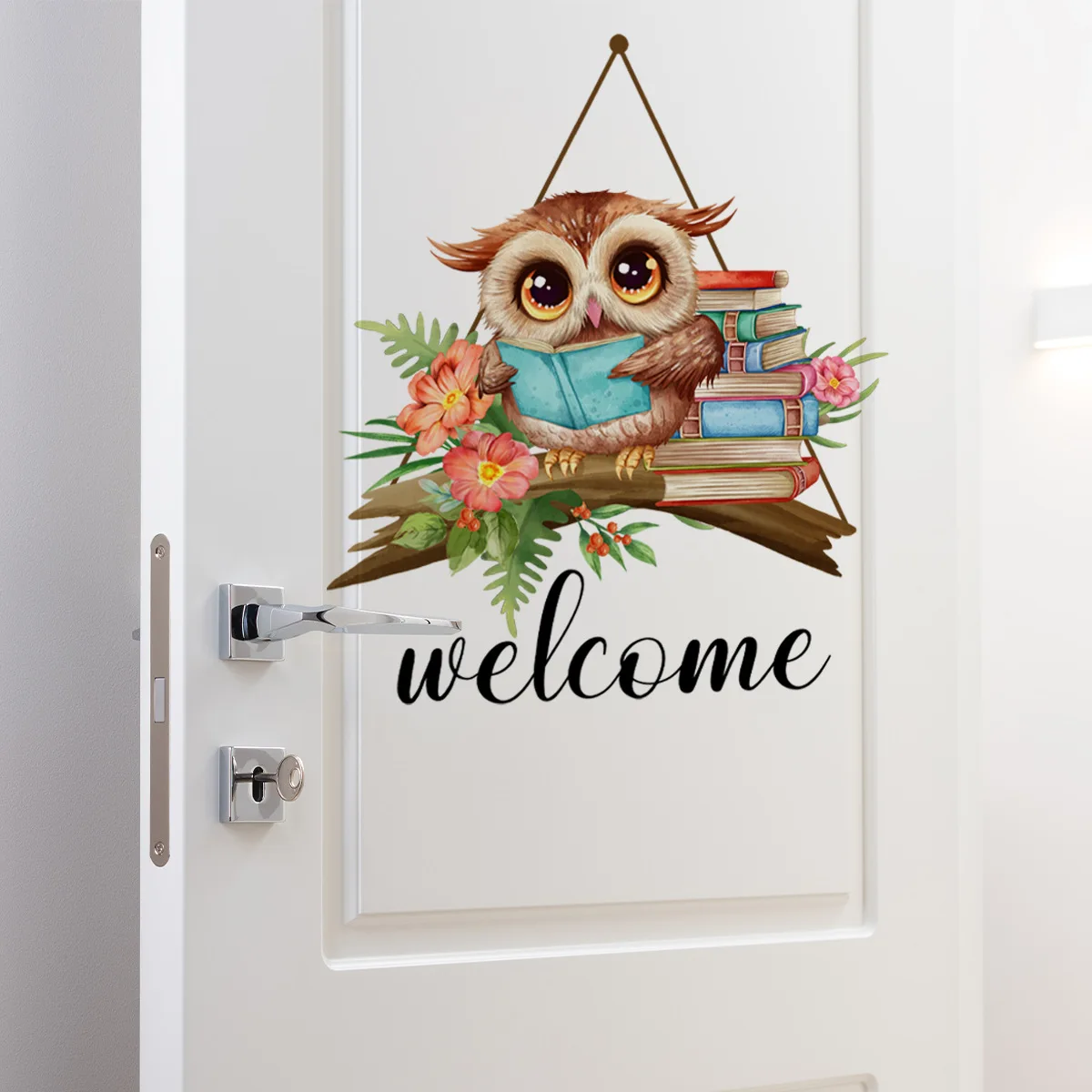 Cartoon Owl English Welcome Wall Decal Living Room Bedroom Door Number Home Decoration Wall Stickers Self-adhesive