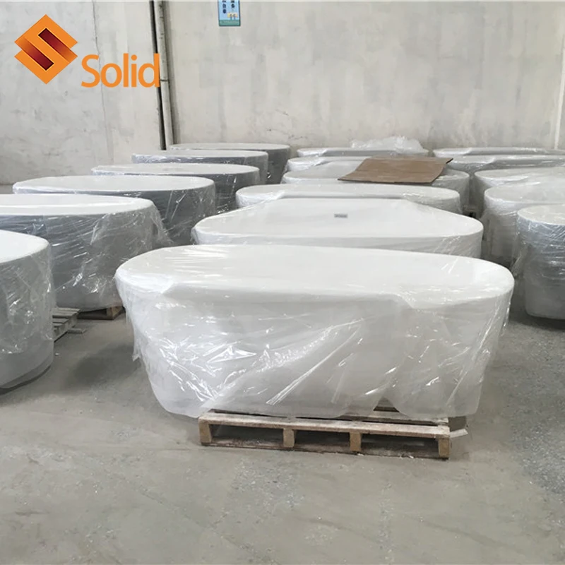 Solid surface bathroom bathtub Artificial Stone Acrylic Solid Surface Freestanding Oval Bathtub