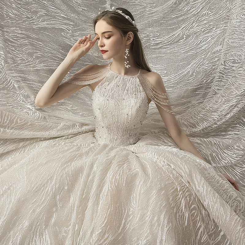  New Arrivals Luxury Wedding Dress Tassel Halter Bridal Gowns Girl