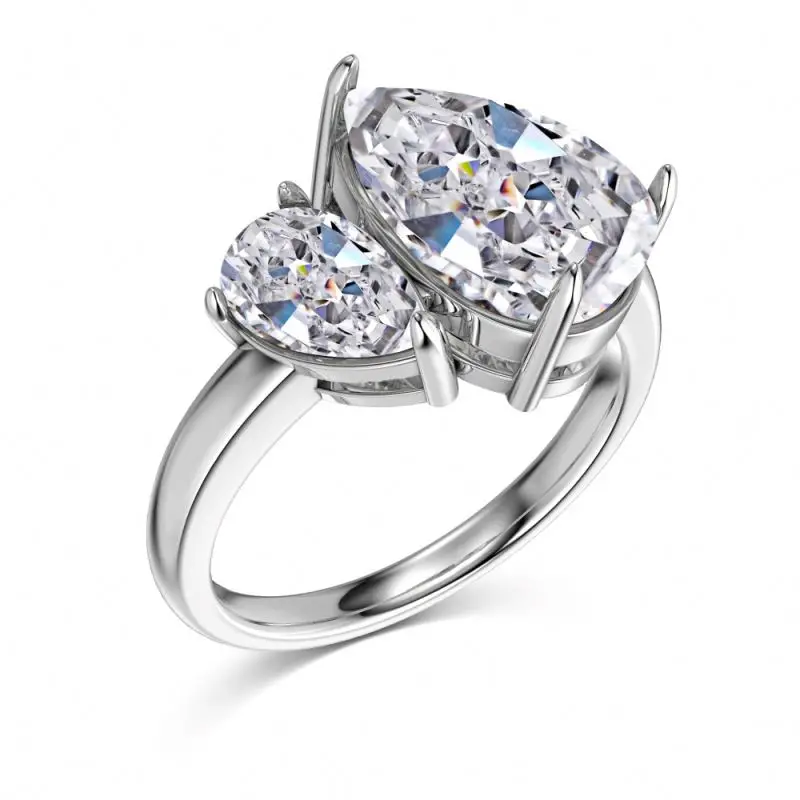 Dylam Trendy Double Stone S925 Sterling Ring 8A Cubic Zirconia Ring Pear Waterdrop Shape Engagement Wedding Rings Jewelry Women