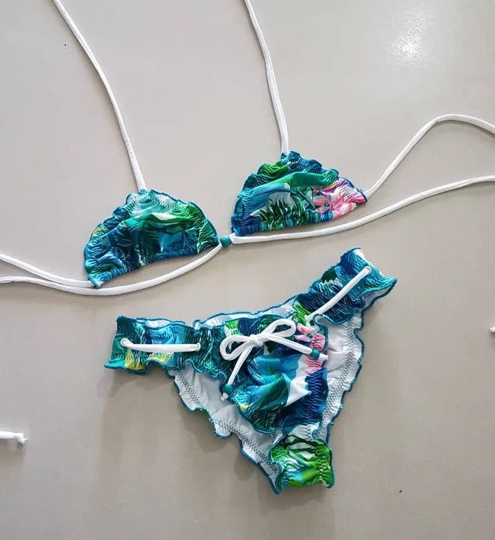 JYJ Swimwear Custom Sexy Cute Ruffle Micro Bikini Set Designer Luxury Two Pieces  Swimwear Swimsuits for Women 2023