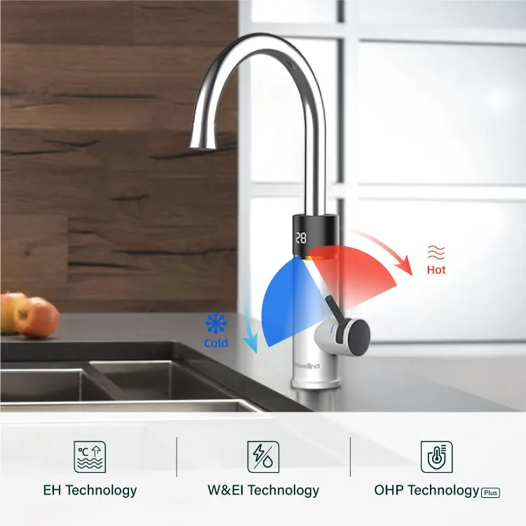 Мгновенный Электрический водонагреватель Briwellna 220 В, кран с цифровым дисплеем, кухонный кран, Мгновенный водонагреватель, кран с лебедем и гейзером