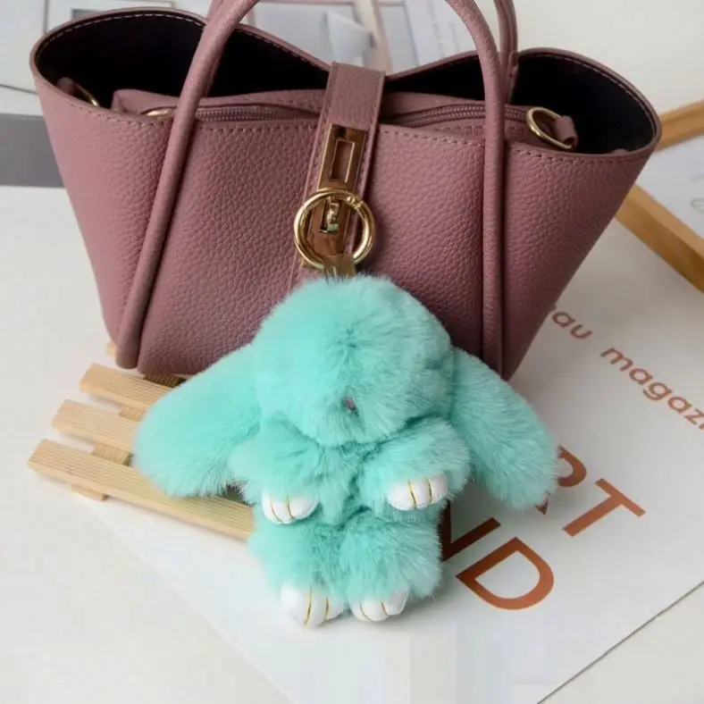 Bunny Plushie keychain toy Cute Soft Faux Fur Fluffy Bunny Pom Pom Key Chain bag charm Pendant Plush Doll Fluffy Rabbit Keychain
