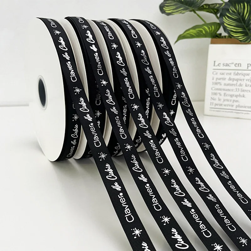 Wholesale Custom 2 Cm 3/4 Inch Natural Herringbone Cotton Ribbon Black Logo Printed Ribbon