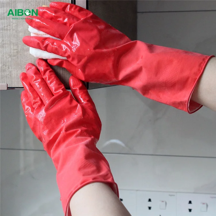 green powder free cotton lined  floral cuff mechanic oil resistance rubber gloves