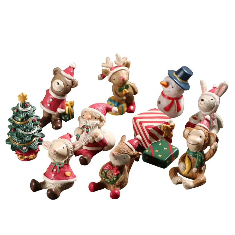 Xmas Snowman Santa Claus Reindeer Mini Resin Ornaments-Home Party Cake Toppers & Tree Gift Box Decor DIY Christmas Gift Idea