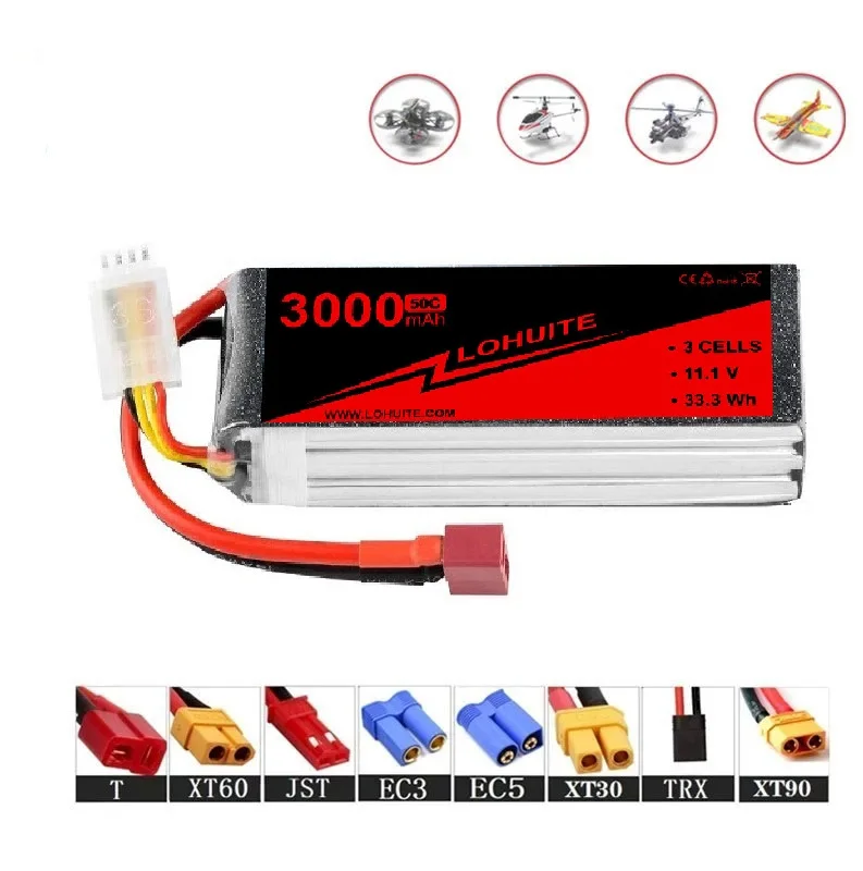 11.1V 50C 3000mAh 3S Lipo Battery with Deans T Connector for RC Airplane RC Helicopter RC Car