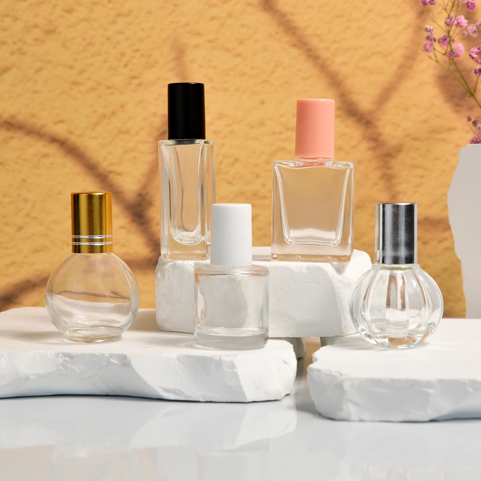 Factory Custom Empty Glass Mini Square Rectangular Shape Clear Roll On Bottle With Stainless Steel Roller Ball