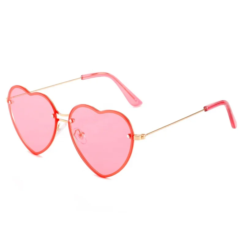 HW1570 custom Heart-shaped designer fashion sun glasses women cut metal frame shades love rimless sunglasses for girl