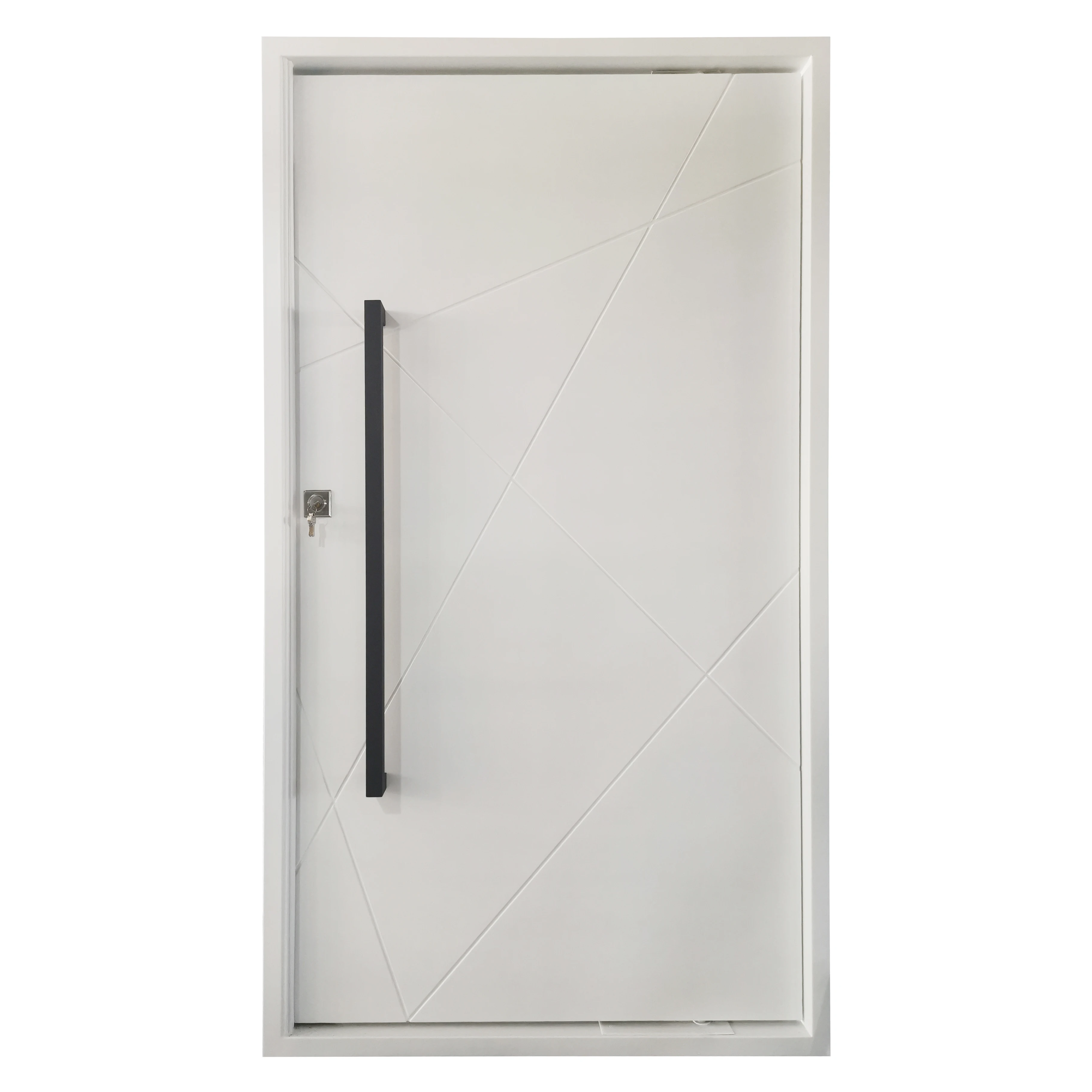 Apartment exterior metal pivot door design Villa front main entrance steel door latest fashion personalized white flat door