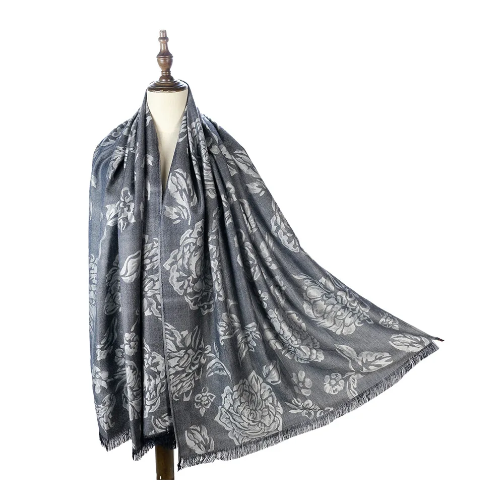 Ladies New Fashion Flower Design High Quality Acrylic Jacquard Scarf Custom Pashmina scarf for lady