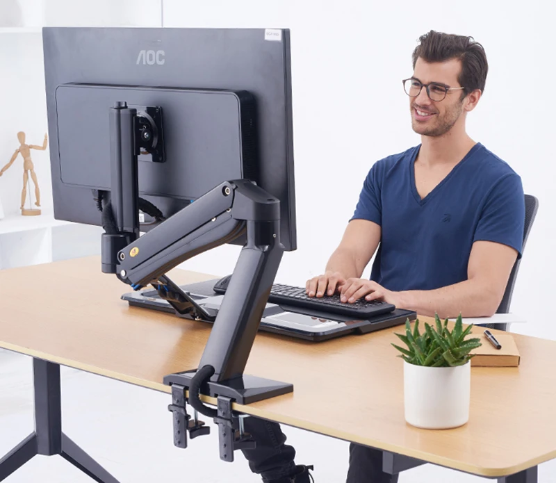 NB40 Ergonomic Height Adjust Computer Sit Stand Workstation 22-32 Inch Monitor Mount Bracket with Keyboard Plate Desk Stand