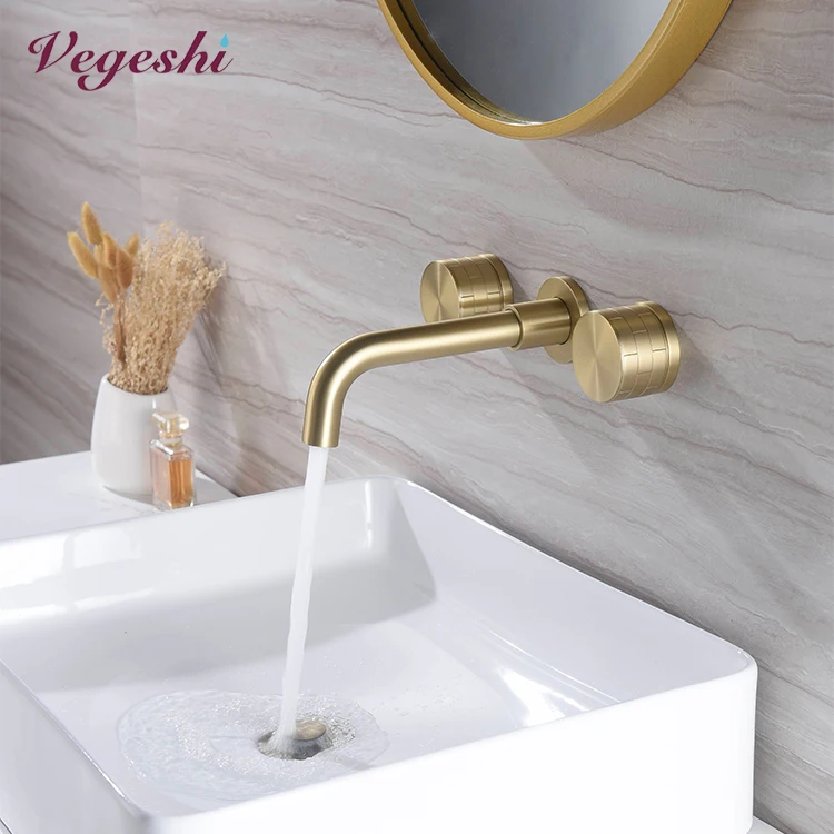 Two Handles 3-Hole Basin Mixer wall mounted Luxury Bathroom Faucet Classic Style Washing Tap Black And Golden Faucet
