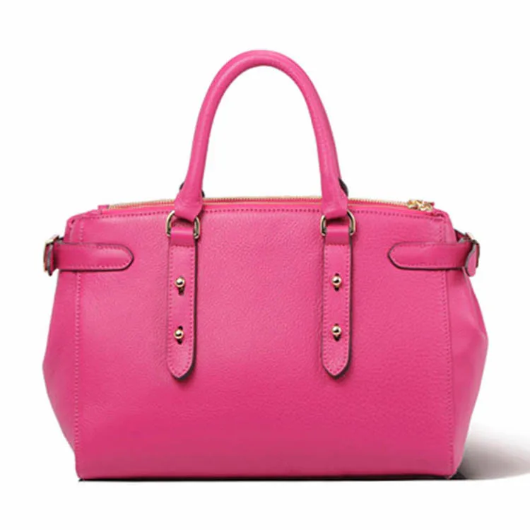 Custom Logo High Quality Rose Red Casual Large Leather Tote Bag Wholesale Luxury Full Grain Vegan leather Women Turkey Handbag