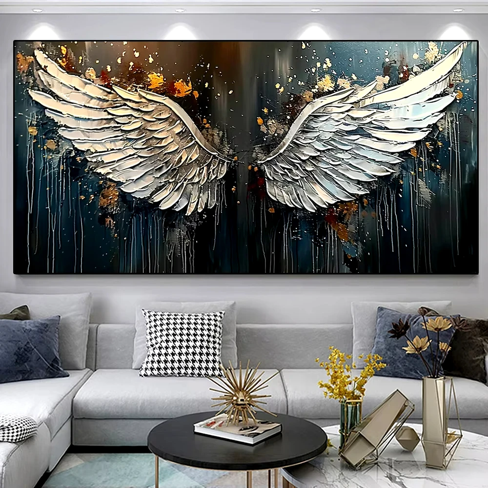 Modern Home Decor Abstract Angel Wings Posters Gold Gray Feather Canvas Prints Painting Bohemian Style Wall Art Mural