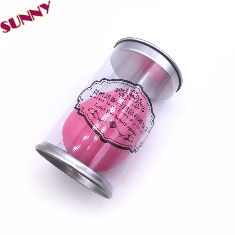 SN 02 2023 amazon FBA service private label custom tin box beauty makeup sponge case without sponge pvc cylinder container