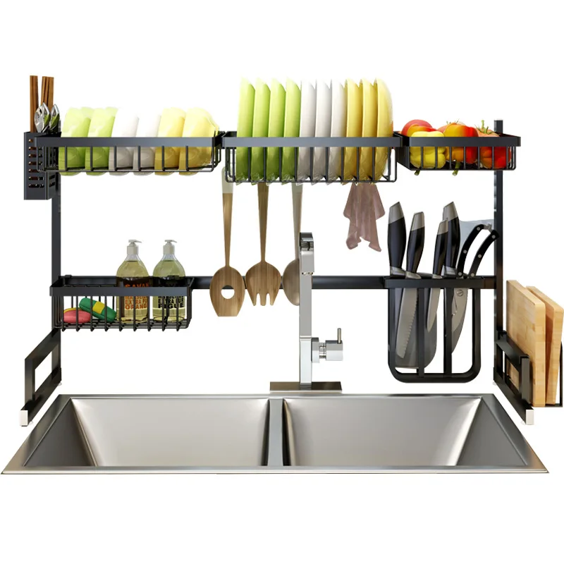 Over Sink Drying dish rack, Stainless Steel dish rack for Kitchen Storage, Kitchen Sink Organizer dish racks 85cm black